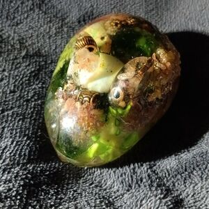 Handcrafted Green Resin Stone with Embedded Designs